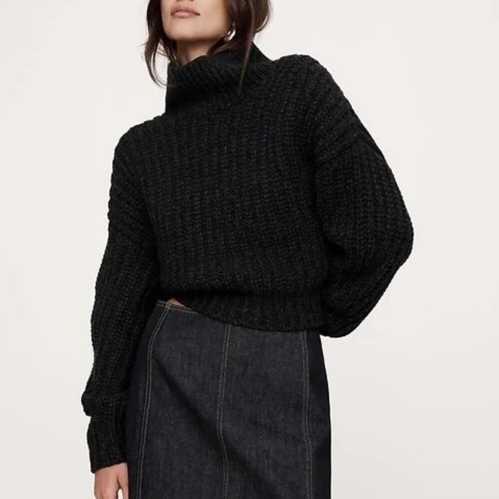 NWT!! Banana Republic RT$200 Chunky Grey Italian Merino-Blend Cropped Sweater XS